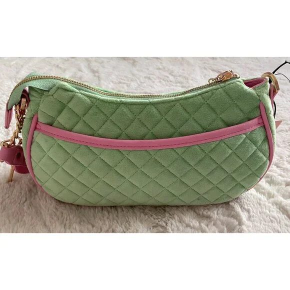 Juicy Couture Juicy Tale Shoulder Bag Retro Green Pink Quilted Bag Purse NEW - Picture 8 of 16